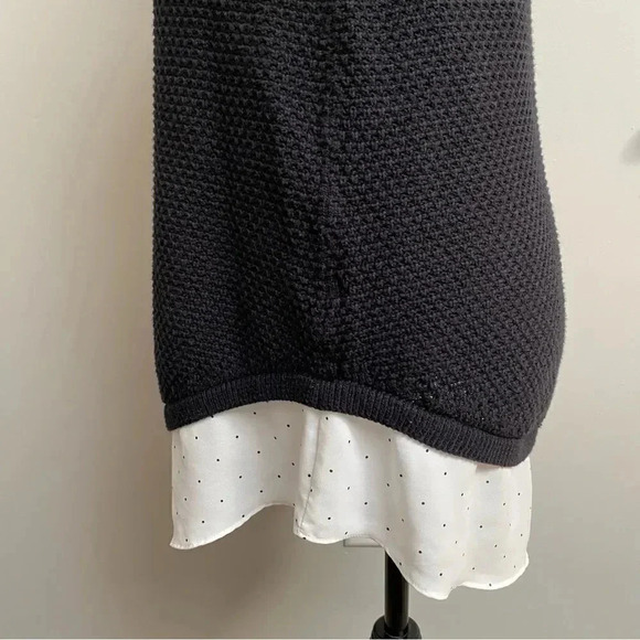 LOFT Mixed Media Knit Shell Top Black Sleeveless Vest with Polka Dot Hem Size M - Picture 7 of 15